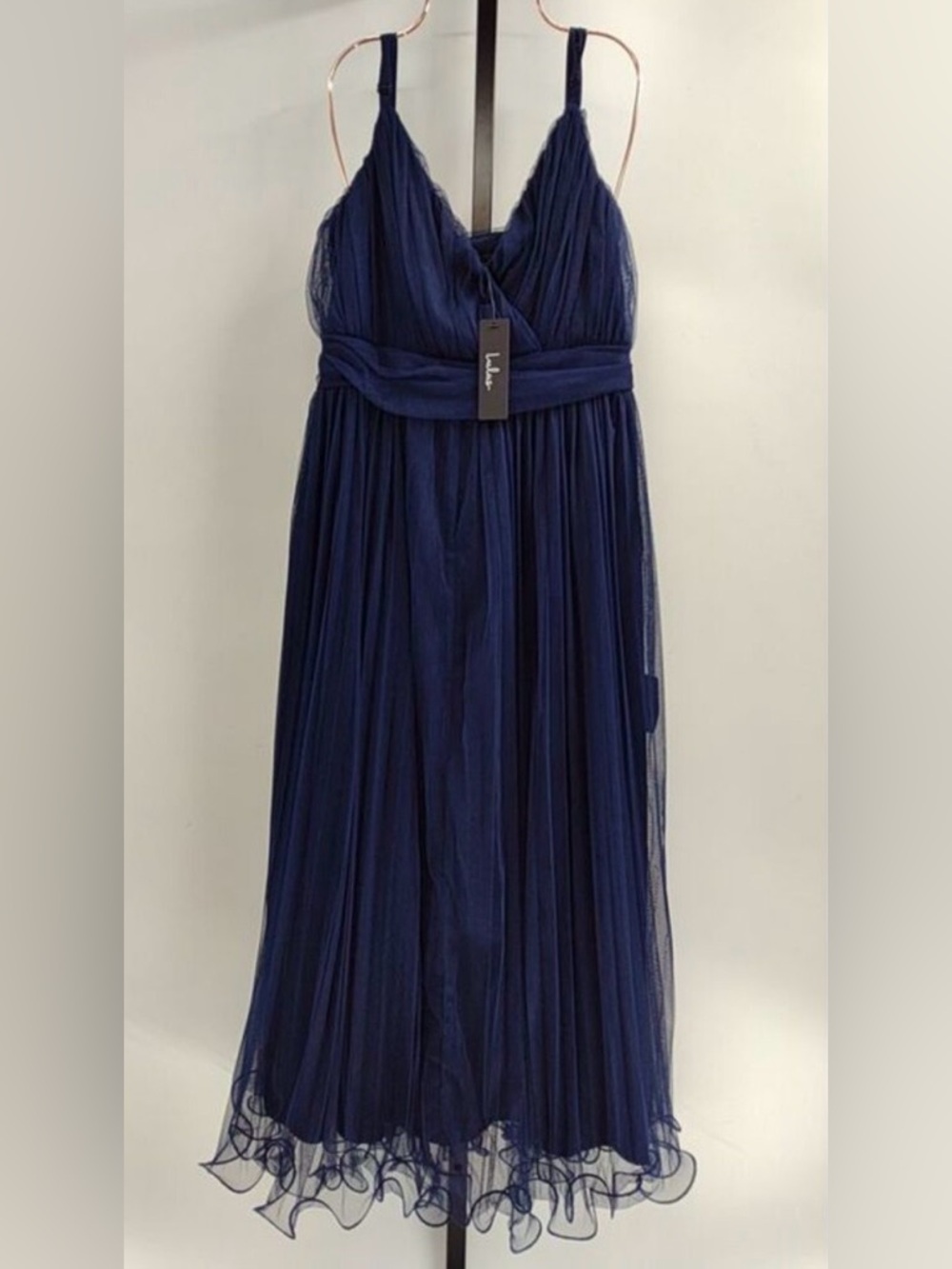 Lulus Exemplary Aura Navy Tulle Midi Dress L NWT - Picture 4 of 6